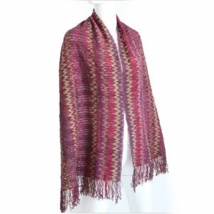 Missoni Scarf Long Fringe Multicolor Zig Zag Knit 70in L